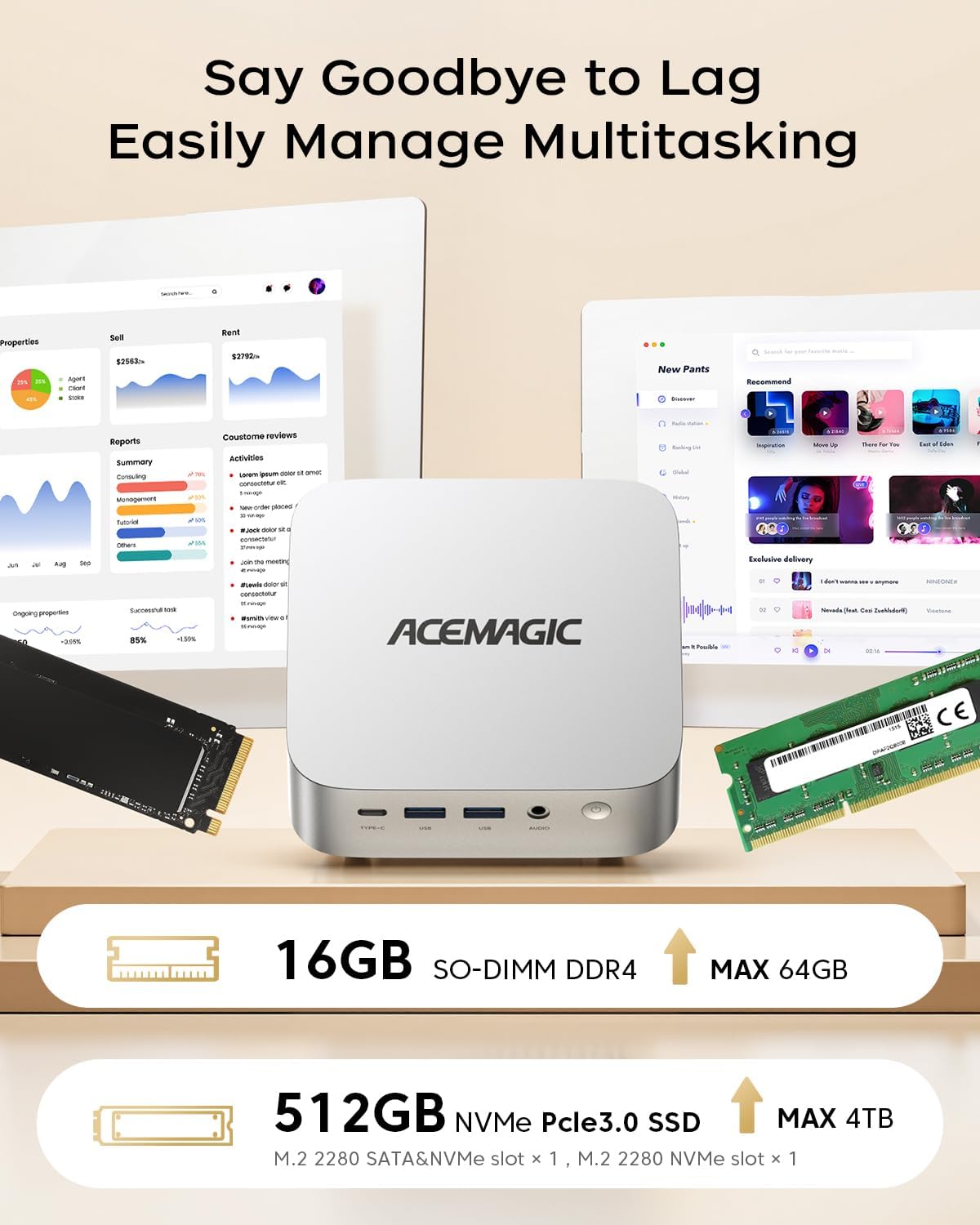 ACEMAGIC K1 Mini PC, Intel Core i5 12600H (12C/16T), 16GB DDR4 512GB SSD Micro Desktop Computer voor kantoor/thuisbioscoop/vergaderingen/zakelijk gebruik/reizen【DP+HDMI+USB-C/ Wifi6/ Bluetooth5,2】