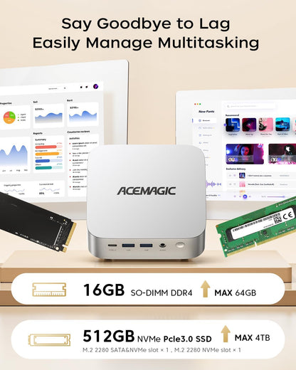 ACEMAGIC K1 Mini PC, Intel Core i5 12600H (12C/16T), 16GB DDR4 512GB SSD Micro Desktop Computer voor kantoor/thuisbioscoop/vergaderingen/zakelijk gebruik/reizen【DP+HDMI+USB-C/ Wifi6/ Bluetooth5,2】