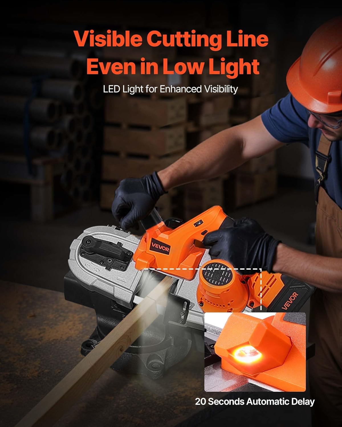 VEVOR 20 V cordless band saw, 65 x 65 mm cutting depth, metal band saw with brushless motor, 4000 mAh battery and charger, 0-192 m/min variable speed, ideal for cutting metal and wood
