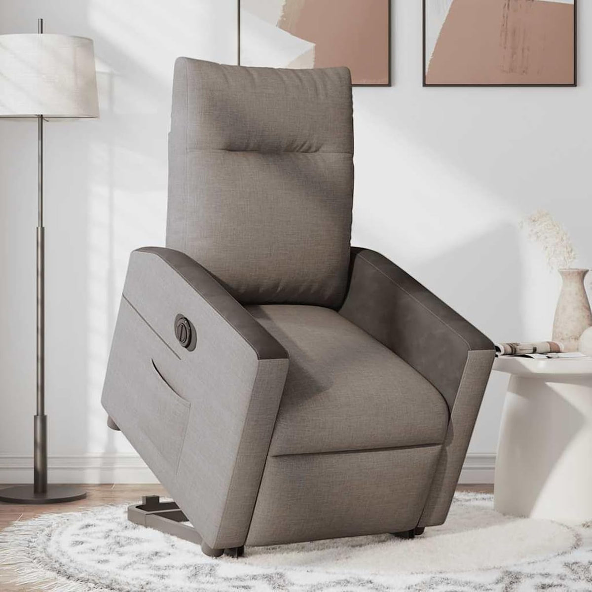 Relaxstoel – Fauteuil – Lectuurstoel – Elektrische Stoel – TV Stoel – Elektrische Opstahulp – Bekleding Stof Taupe