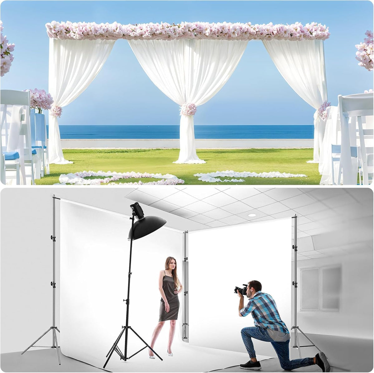 EMART Fotoachtergrondstandaard 3m x 6m, Verstelbare Duurzame Achtergrondstandaard, Achtergrondsysteem Fotostudio met 8 Veerklemmen, 1 Draagtas voor Studiofoto, Fotografie, Video, Bruiloft
