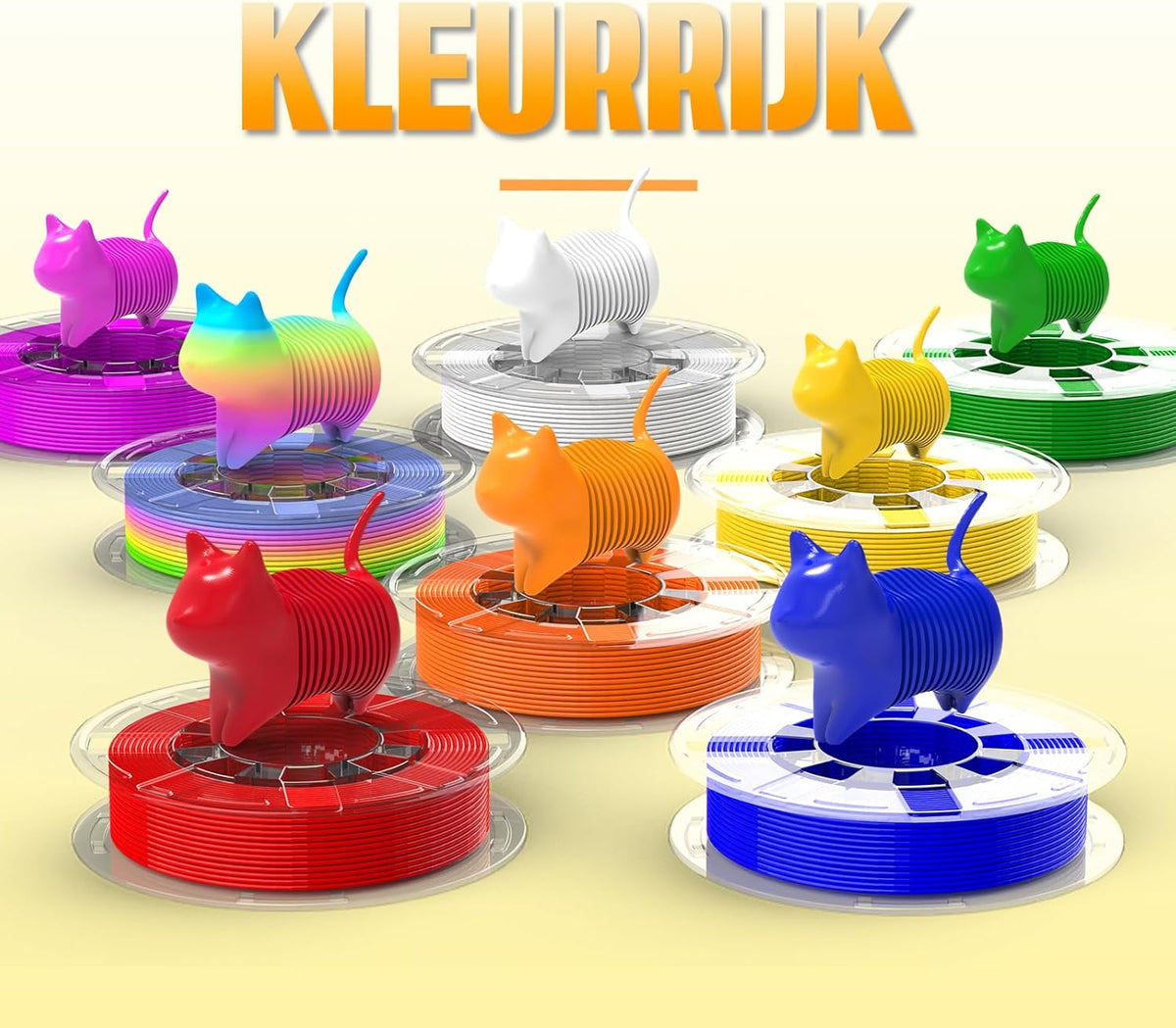 PLA Filament Set – 3D Printer Filament – 3D Printdraad – 3D Printmateriaal – 3D Printer Spoelen – 1,75 mm Diameter (±0,03 mm) – 8 Kleuren Inclusief Regenboog – Vochtbestendig en Kluwen-vrij