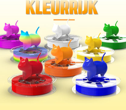 PLA Filament Set – 3D Printer Filament – 3D Printdraad – 3D Printmateriaal – 3D Printer Spoelen – 1,75 mm Diameter (±0,03 mm) – 8 Kleuren Inclusief Regenboog – Vochtbestendig en Kluwen-vrij