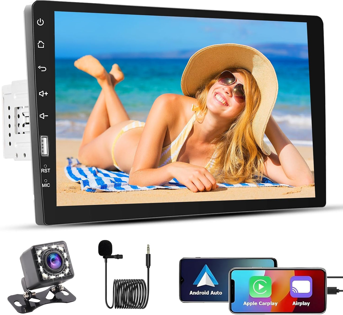 Hikity Autoradio 1 Din mit Apple Carplay Android Auto Auto Radio Touch Display mit 9 Zoll Bildschirm Mirror Link FM USB SWC Autotadio Bluetooth mit Rückfahrkamera