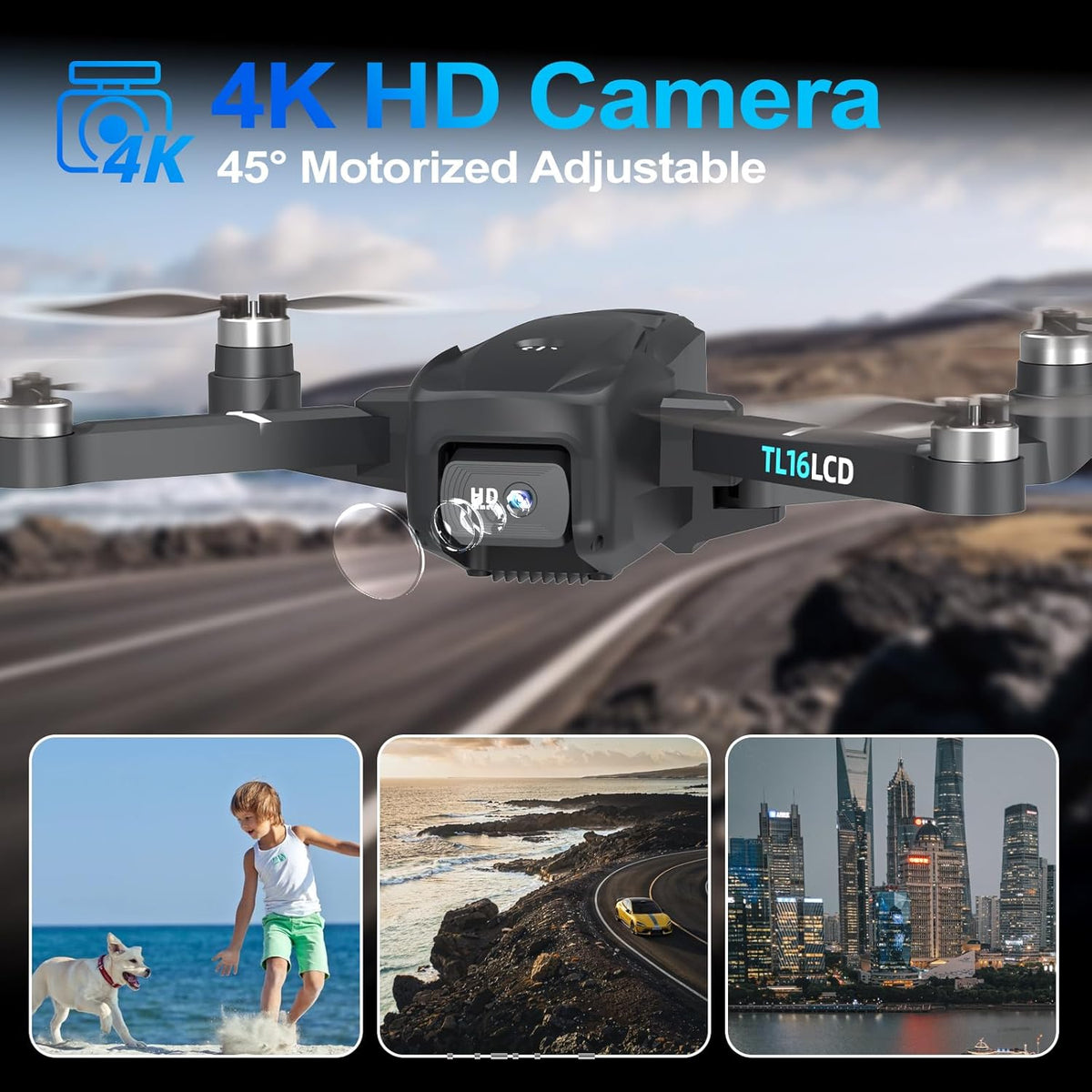 Drone met 4K Camera voor Volwassenen GPS Drone met LCD Afstandsbediening Follow Me Automatische Terugkeer 5G Langbereik Transmissie RC Quadcopter voor Beginners Een Knop Opstijgen Landen