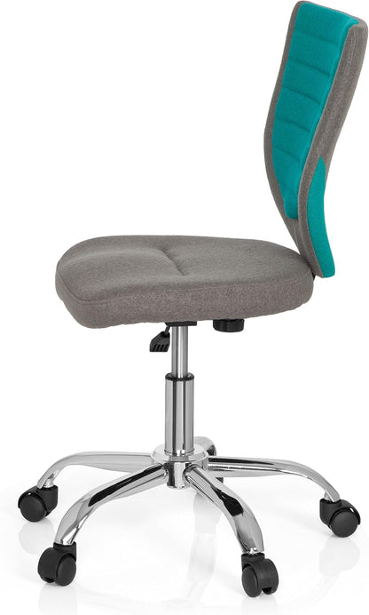 hjh OFFICE 670630 kinderbureaustoel KIDDY COMFORT stof grijs/turquoise draaistoel jeugdstoel bureaustoel, in hoogte verstelbaar