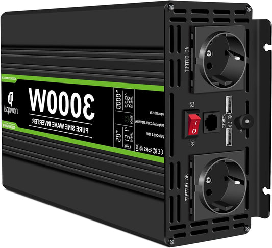 Spanningsomzetter – Omvormer – Inverter – Voltage Converter – 3000W 12V Naar 220V – Pure Sinusgolf – LCD Display Met Foutcodes - QUORE
