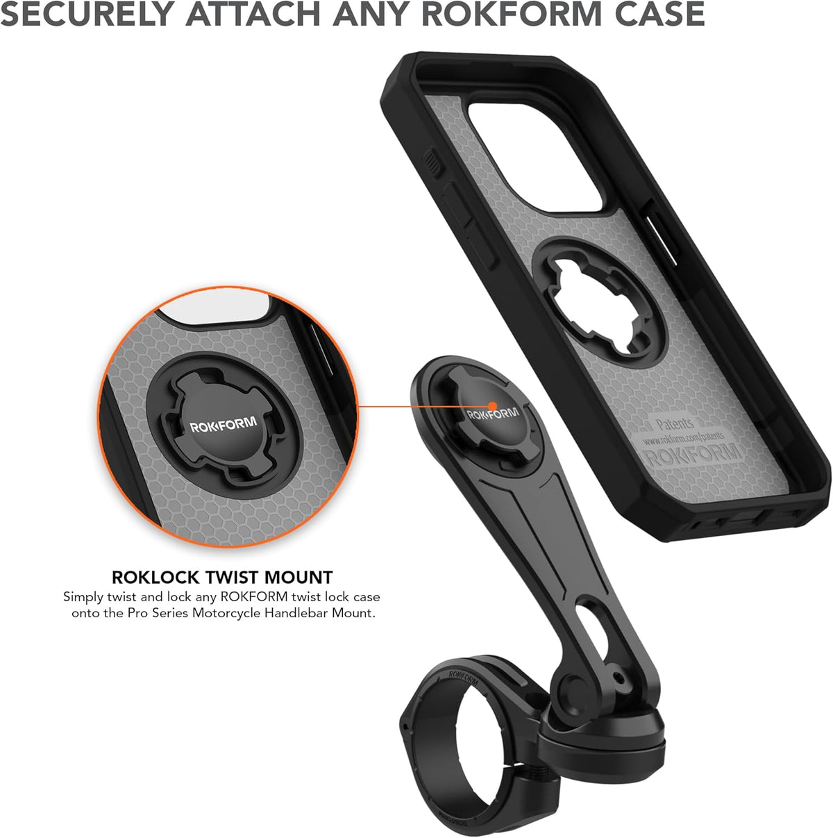 Rokform 334101P Pro Series Motorfiets Stuur Telefoon Mount - Zwart