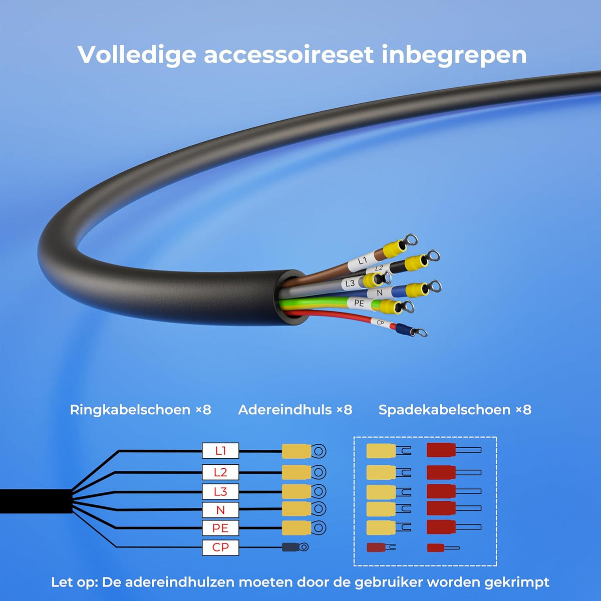 Type 2 Laadkabel Open Einde 11kW - Vervangingskabel 3-Fase 16A 10m voor Wallbox en Laadstation