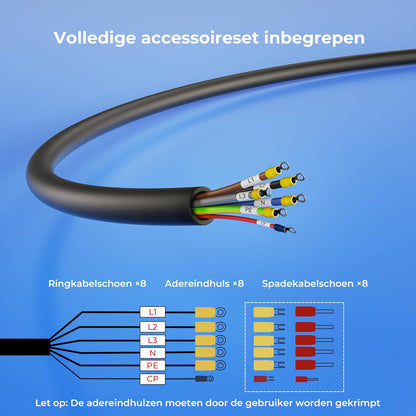Type 2 Laadkabel Open Einde 11kW - Vervangingskabel 3-Fase 16A 10m voor Wallbox en Laadstation