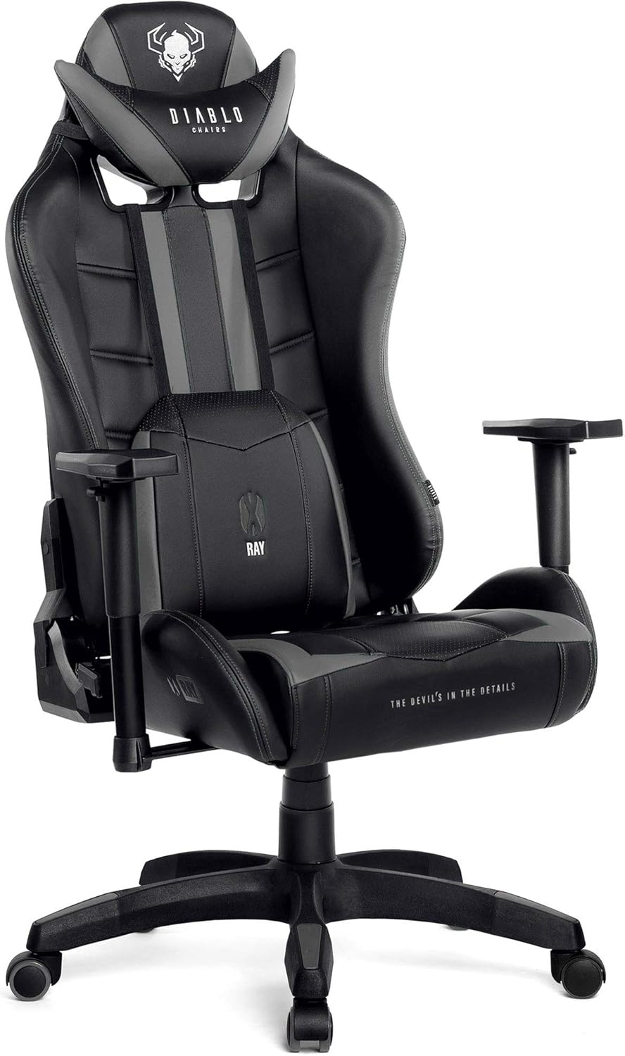 Diablo X-Ray Gaming Game Stoel Gaming Chair Bureaustoel 4D Armleuningen Ergonomisch Ontwerp Kunstleer Perforatie Kantelfunctie Zwart-Grijs Kido (S)