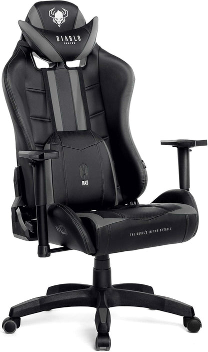 Diablo X-Ray Gaming Game Stoel Gaming Chair Bureaustoel 4D Armleuningen Ergonomisch Ontwerp Kunstleer Perforatie Kantelfunctie Zwart-Grijs Kido (S)