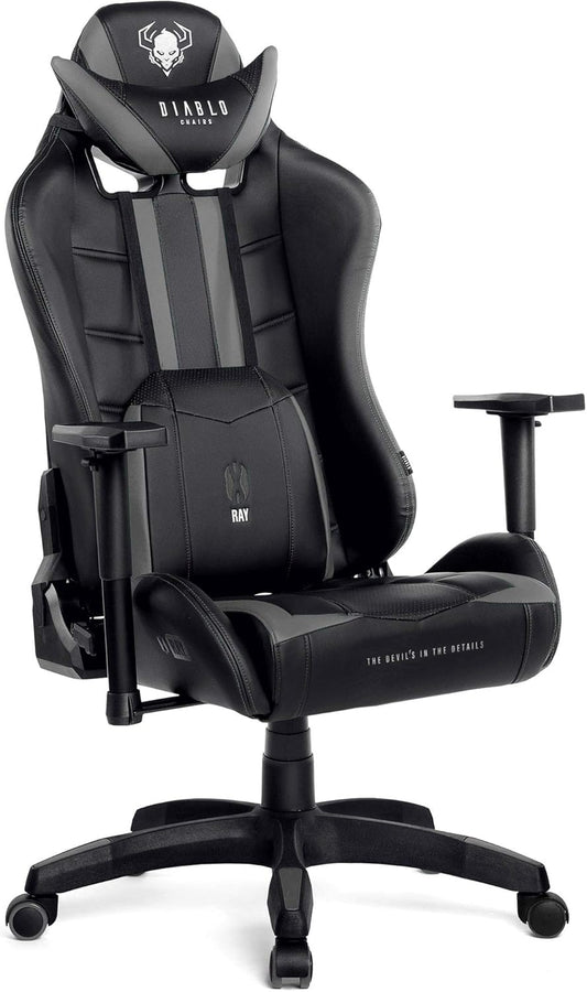 Diablo X-Ray Gaming Game Stoel Gaming Chair Bureaustoel 4D Armleuningen Ergonomisch Ontwerp Kunstleer Perforatie Kantelfunctie Zwart-Grijs Kido (S)