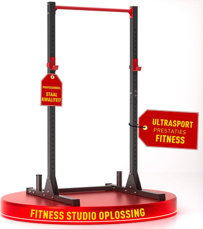 Power rack Basic – Squat rack – Fitness rack – Krachtstation – Halterrek – Stalen constructie 50 x 50 mm – In 12 hoogtes verstelbaar met optrekstang en dipsteunen