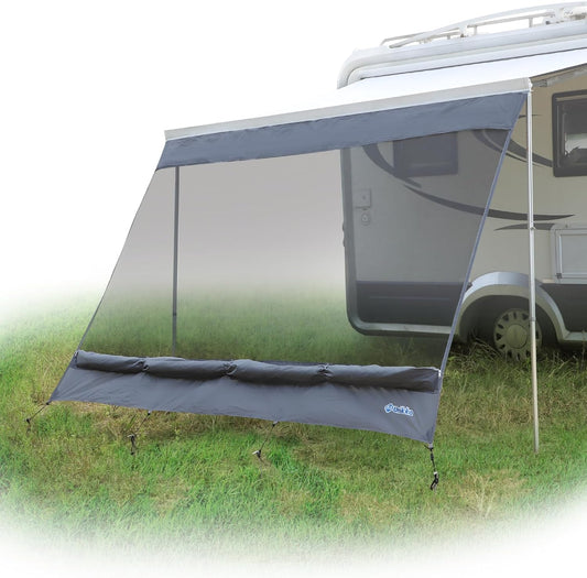 Awning Sun & Regen Blocker Front Wall & Side Walls voor Camper Van, Motorhome en Caravan Minivan-Bus Awning Wall Made Tweelaags Ontwerp (440 x 200cm)