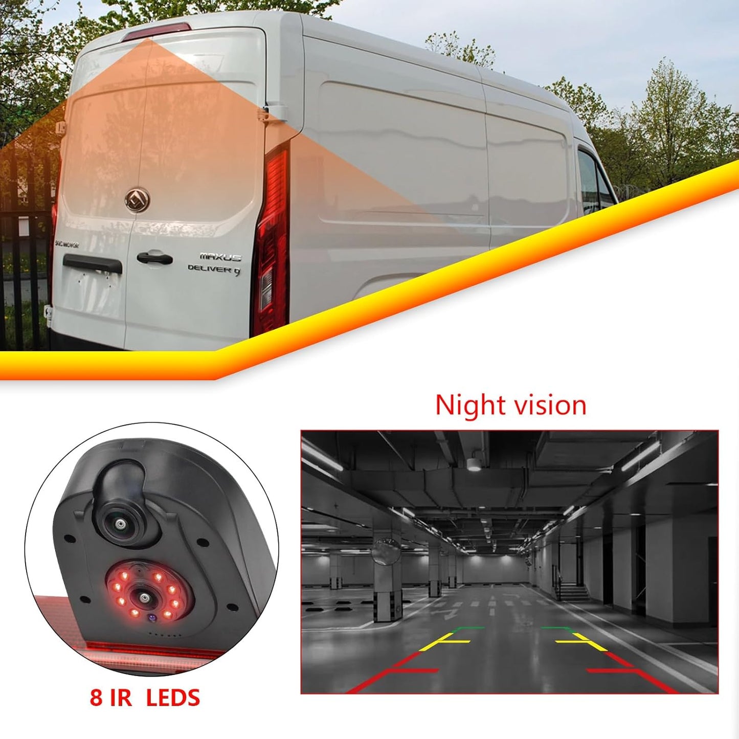 Dolphin Automotive De dubbele Achteruitrijcamera die Camera past Maxus Levert 9 Van (Camera met 7" Dash Monitor)
