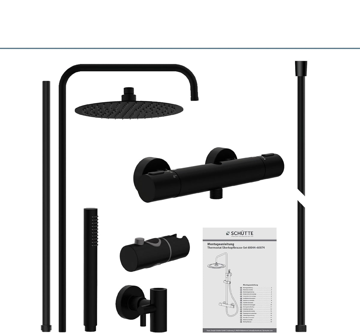 Douche Systeem – Douche Set – Douchekolom – Regendouche – Thermostaatkraan – Mat Zwart – Regendouchekop 25 cm – Verstelbare Handdouche