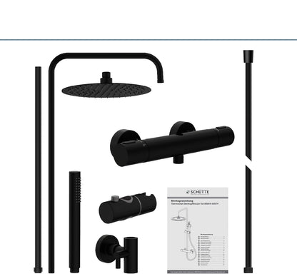 Douche Systeem – Douche Set – Douchekolom – Regendouche – Thermostaatkraan – Mat Zwart – Regendouchekop 25 cm – Verstelbare Handdouche
