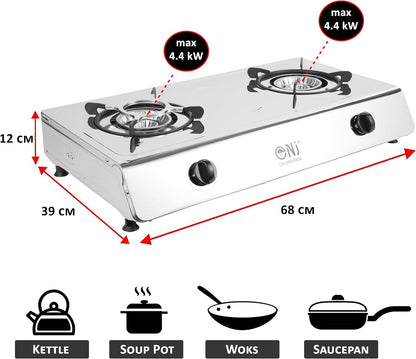 NJ-200SD Indoor Gasfornuis - 2 Brander Draagbaar Gaskookplaat LPG Fornuis 8.8kW