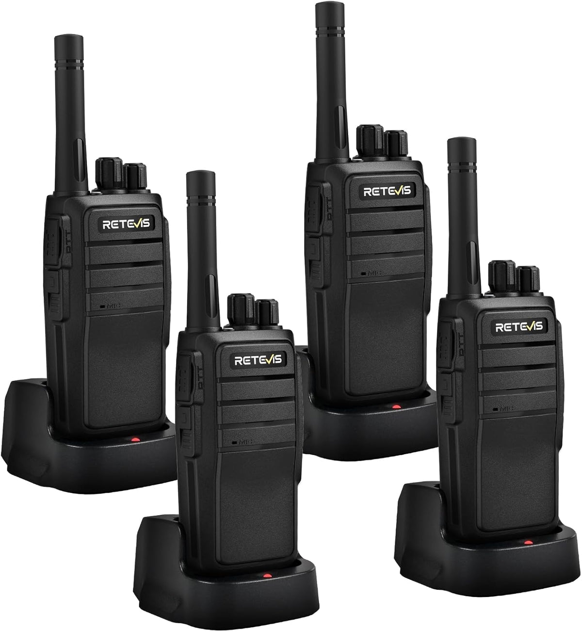 Retevis RT21 Walkie Talkie Nood Lange Afstand 16 Kanalen CTCSS/DCS VOX Squelch Radio's Oplaadbare EU plug Oplaadstation (2 paar, zwart)