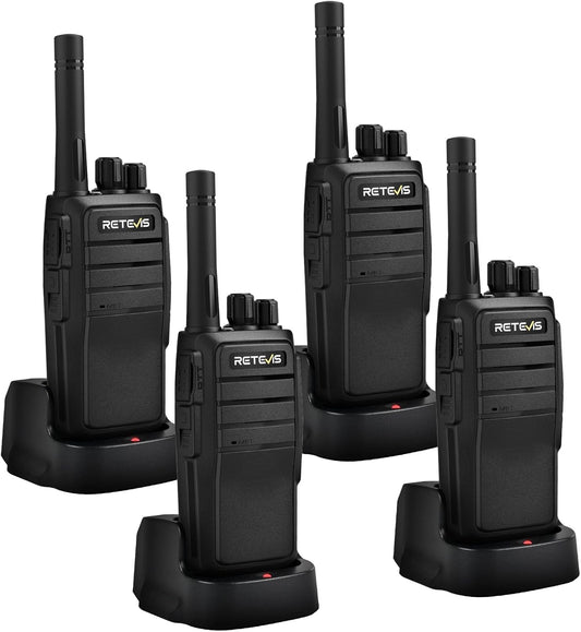 Retevis RT21 Walkie Talkie Nood Lange Afstand 16 Kanalen CTCSS/DCS VOX Squelch Radio's Oplaadbare EU plug Oplaadstation (2 paar, zwart)