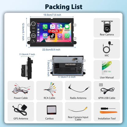 Android 15 Double DIN Car Stereo met GPS 7 inch HD Touchscreen Bluetooth WiFi FM RDS Radio Mirror Link Ondersteuning Achtercamera voor Ford F-150