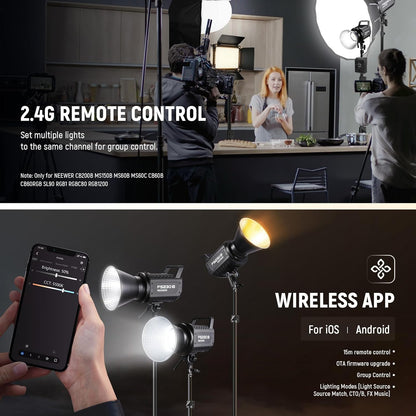 NEEWER FS230B LED-videolamp, studiolicht met 2,4G/APP-besturing videolicht 230W Bi Color COB, stil continu licht met 4 PWM-dimsoorten, 110000Lux/m, 2700K - 6500K, CRI 97+, 12 scènes, Bowens houder