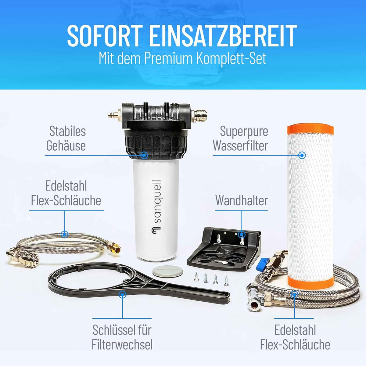 Premium waterfilter voor ondertafel – Onderbouw waterfilter, waterfilterbehuizing, ondergootsteen filter, waterfiltersysteem – 8 liter/minuut – Filtert 100+ stoffen