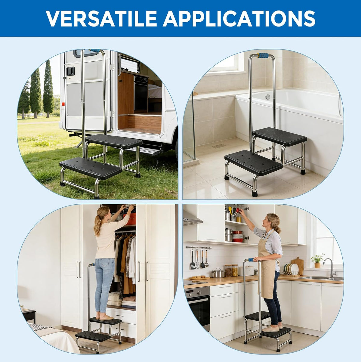 Opstapkruk met handgreep, treeplank voor campers met antislip platform en rubberen voetjes, voor senioren/huisdieren, voor badkamer/keuken/camper