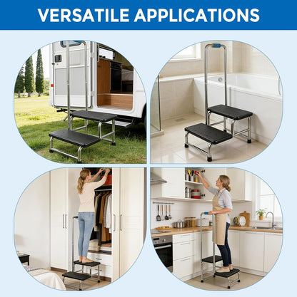 Opstapkruk met handgreep, treeplank voor campers met antislip platform en rubberen voetjes, voor senioren/huisdieren, voor badkamer/keuken/camper