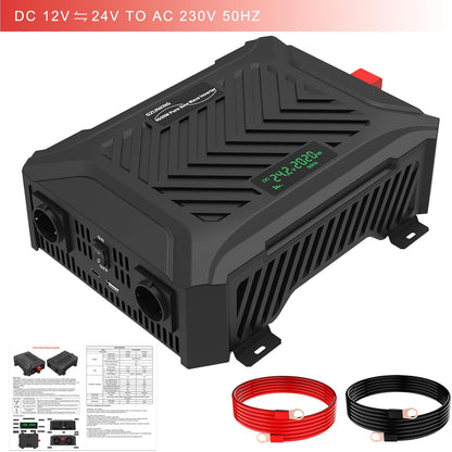 Omvormer 12V/24V Naar 230V – Spanningsomvormer – Zuivere Sinus Omvormer – Inverter – DC Naar AC Omvormer – Automatische 12V/24V Detectie – 2000W Continu, 4000W Piekvermogen