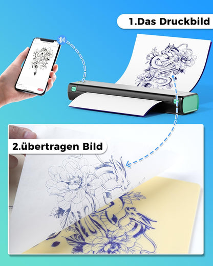 Phomemo M08F Tattoo Thermal Template Machine, Thermal Template, Maker for Beginners, Tattoo Artists, with 10 Pieces Tattoo Paper, Compatible with Smartphones and PC - QUORE