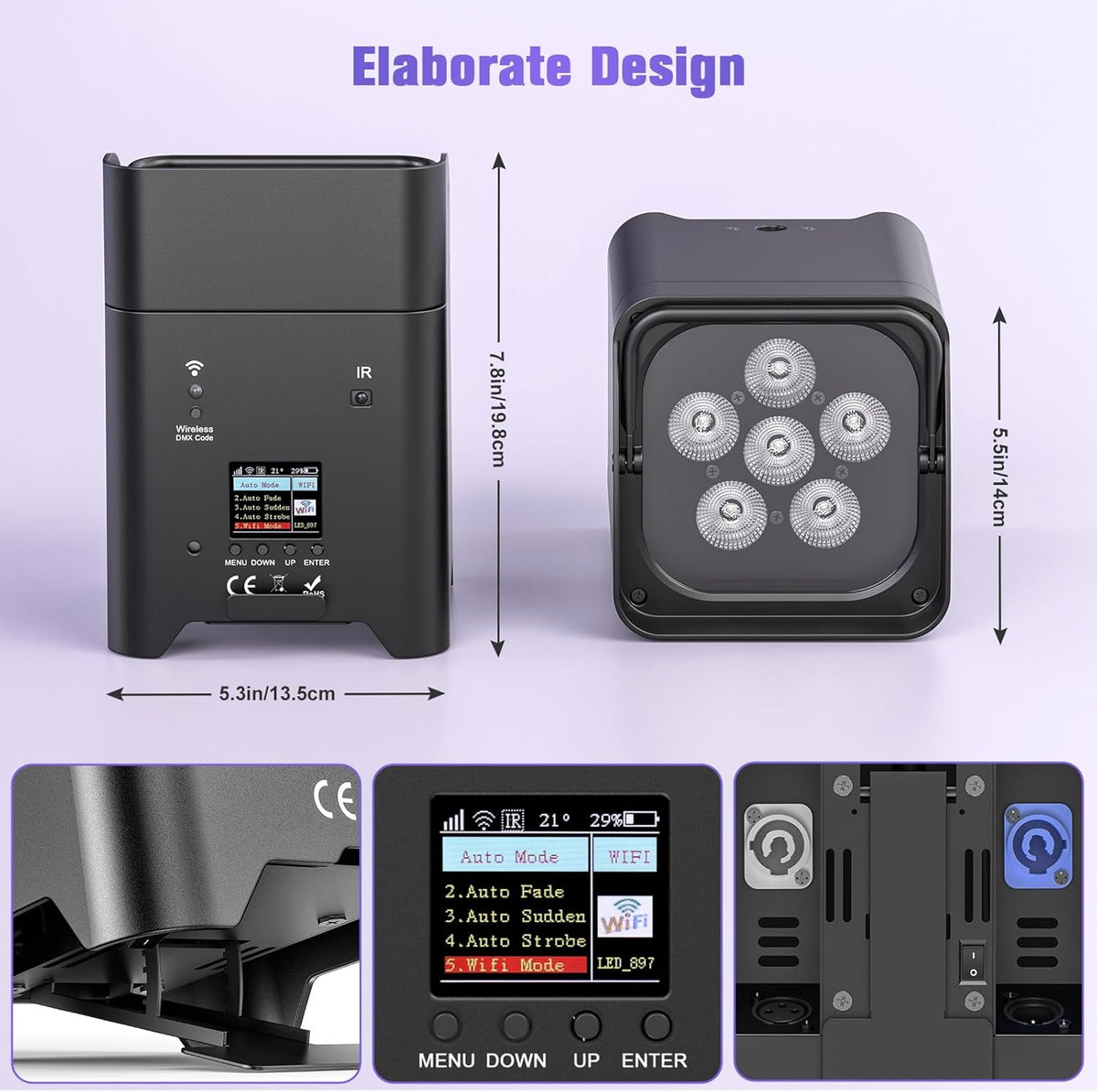 LED Par Accu, 4 stuks 108W 6 in 1 RGBWA+UV podiumverlichting met 9600mAh, lichtpakket, APP-bediening, LED schijnwerper Accu met DMX en afstandsbediening voor feest, bar, Halloween