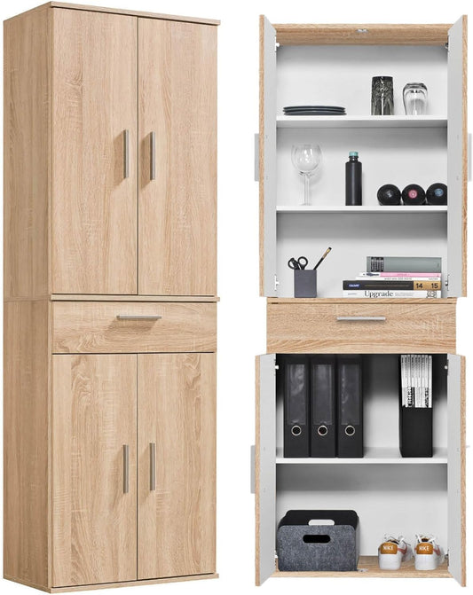 mokebo Multifunctional Cabinet 60 cm wide with Drawers 'The Practical', Chest of drawers, Filing cabinet large, Office cabinet, Shoe cabinet, Kitchen cabinet in brown of Wood, High Cabinet in Sonoma Oak - QUORE