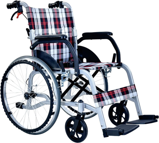 Zelfaangedreven rolstoel, Duwrolstoel, Lichtgewicht, Vouwbaar, met Dubbele Remmen (12 kg), Rolstoel voor Ouderen en Behinderte, Aluminium rolstoelen met Voetsteun (CP-30A5N).