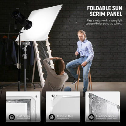 Lichtdiffusiepaneel – Diffusiescherm – Scrim – Diffuser – Lichtdoek – Zilver/Wit Omkeerbaar – 90 x 90 cm – Opvouwbaar Frame