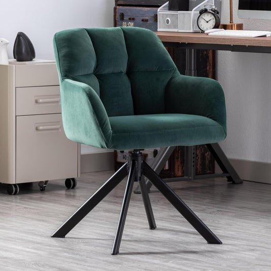 chairus Office Chair, Velvet Armchair, Upholstered Home Office, Living Room, 360° Rotatable Tub Chairs, Work Chair with Metal Legs (Green (Metal Legs)) - QUORE