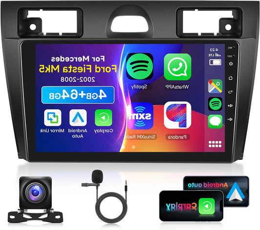 4G 64G VECHTEL 9" Bluetooth Car Radio for Ford Fiesta Mk5 2002-2008 Carplay Android Car Wireless,DSP EQ,1280 * 720,WiFi GPS,Mirror Link Touch Screen,RDS/FM Radio 2 DIN with AHD Rear Camera - QUORE