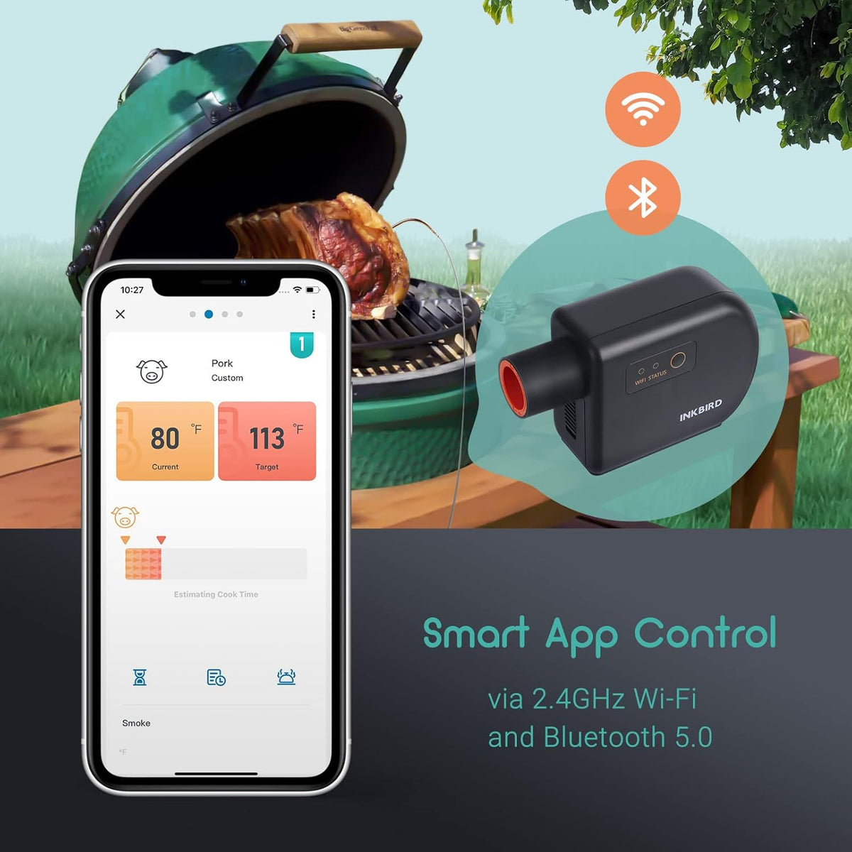 INKBIRD Wi-Fi Bluetooth BBQ Temperatuurregelaar,Smoker Thermometer met 4 sondes,Compatibel met Big Green Egg,Kamado Joe, Primo,Vision Grill, Akorn Kamado