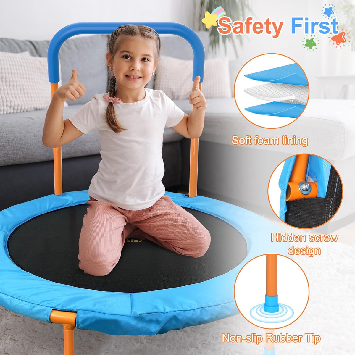 ATIVAFIT 36" Rebounder Trampoline voor peuters kinderen met schuimhandvat en Oxford gewatteerde hoes indoor mini trampoline voor 1-6 jaar oud