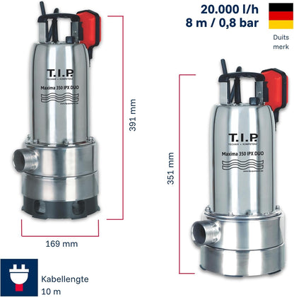 Vuilwaterpomp – Dompelpomp – Waterpomp – Drainagepomp – Noodpomp – Uitschuifbare Pompvoet – Vlakke Aanzuiging 1 Mm – 800 W – 20.000 L/uur – Max. Opvoerhoogte 8 M