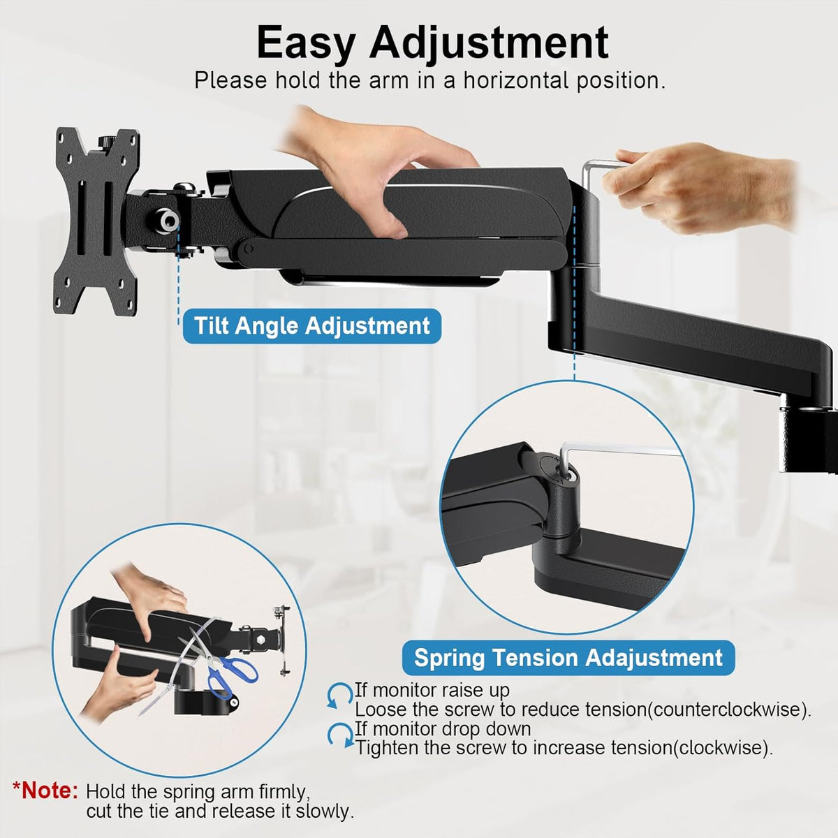 PUTORSEN Monitorhouder, 3 monitoren voor 17-32 inch beeldscherm, monitorhouder, 3 monitoren, in hoogte verstelbaar, met 9 kg per arm, 67 cm stang, zwenkbaar, kantelbaar, VESA 75/100 mm