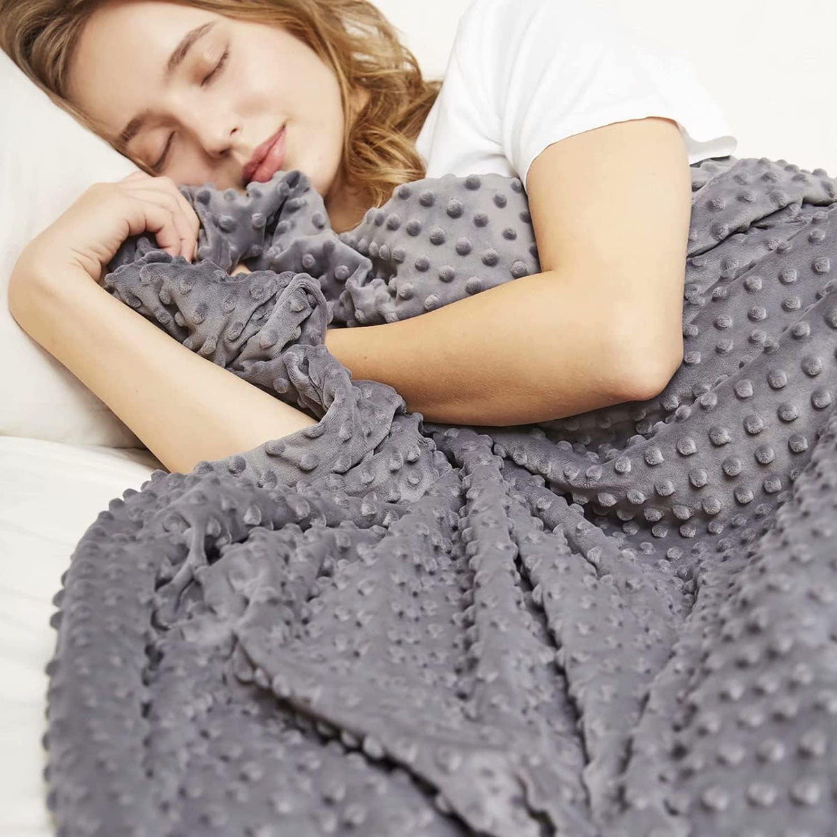 Gewogen deken met vervangbare hoes, glaskralen vullen gewogen deken voor volwassenen, angst zware deken (punt-grijs, 150* 200cm, 6,8 kg)
