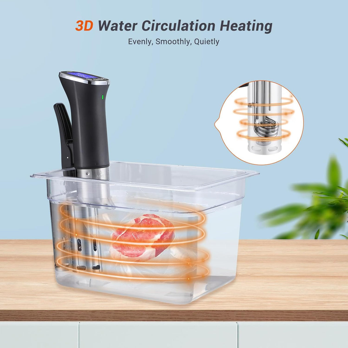 Sous Vide, Sous Vide Stick ISV-300W WLAN Professioneel keukenapparaat, 0-90℃ lage temperatuur garen | APP-recepten, IPX7 waterdicht, ±0,1 °C nauwkeurige en constante temperatuur