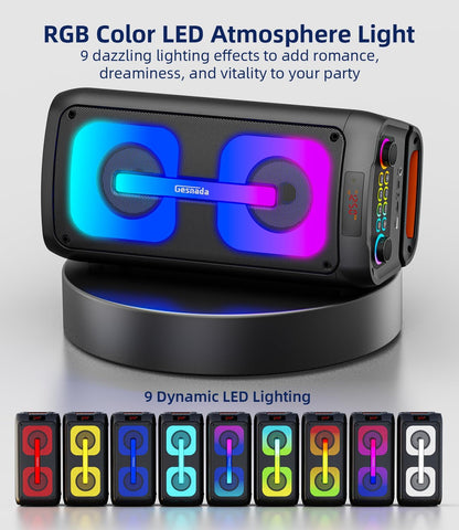 Karaokemachine voor Volwassenen – Draagbare Speaker – Bluetooth Speaker – PA-Systeem – Karaokeset – 60W Krachtig Geluid – 2 Draadloze Microfoons & RGB-Discolampen