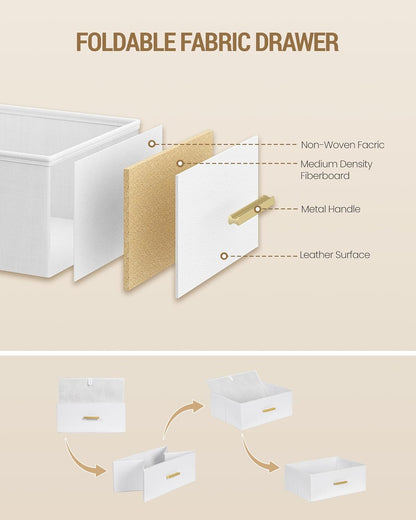 Hzuaneri Bedside Table Set of 2, Bedside Table with Charging Station and Metal Storage Shelf, 2 Sockets and 2 USB Ports, Side Table with 3 Fabric Drawers, For Bedroom, Living Room, White NS10613W