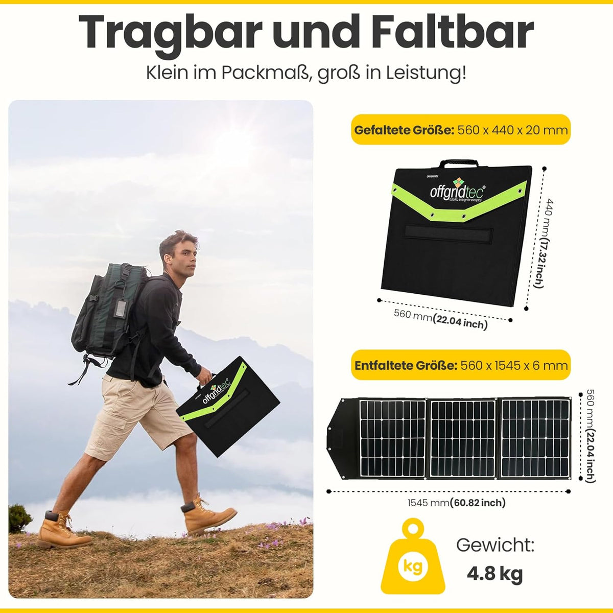 Offgridtec© FSP-2 135W opvouwbaar zonnepaneel met zeer effectieve zonnecellen zonder laadregelaar met praktische draaggreep en opbergruimte voor kabel. Voor camping, reizen, boot caravan