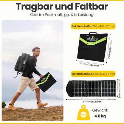 Offgridtec© FSP-2 135W opvouwbaar zonnepaneel met zeer effectieve zonnecellen zonder laadregelaar met praktische draaggreep en opbergruimte voor kabel. Voor camping, reizen, boot caravan
