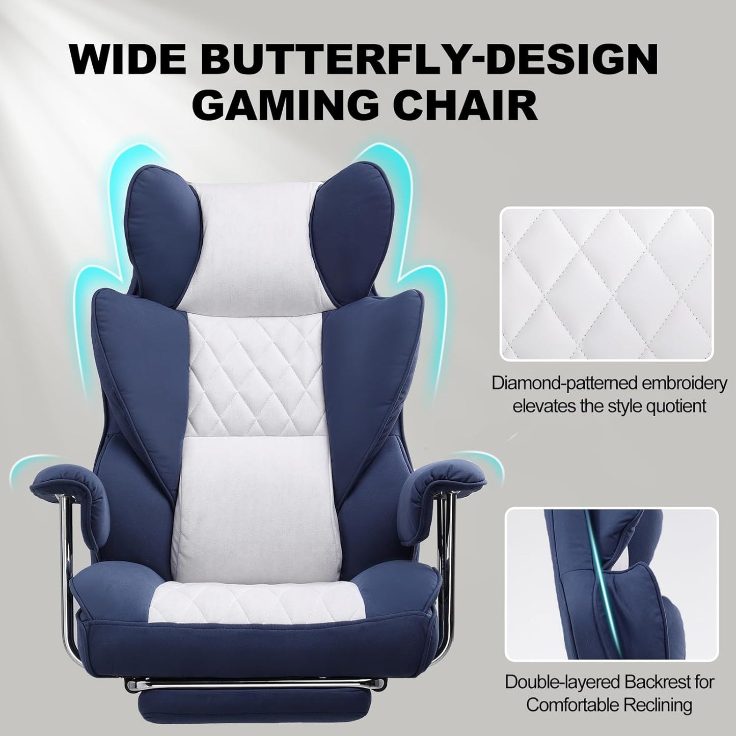 GTPLAYER Ergonomic Gaming Chair, Adjustable Gaming Chair, Office Chair with Footrest, Adjustable Backrest, for Work and Game, Technical Fabric, Dark Blue - QUORE