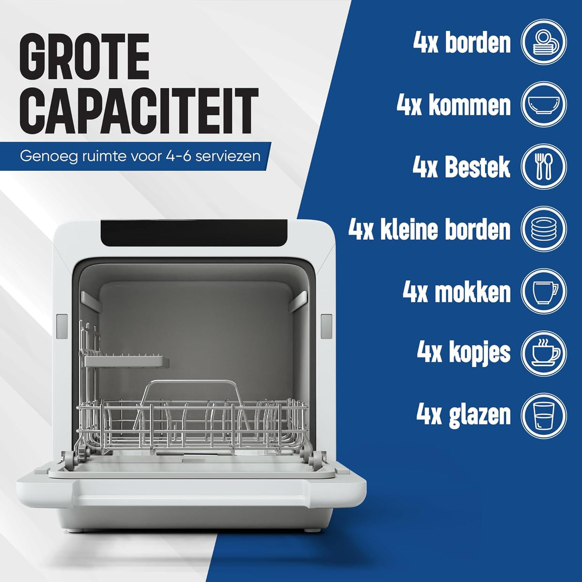 Mini Dishwasher with App Control – Portable Countertop Dishwasher for Kitchen, Camping & Apartments – Compact Table Top Dishwasher with 8 Programs, Energy Efficient